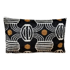 VELVET IKAT PILLOW COVER BLACK SILVER ORANGE Q2 